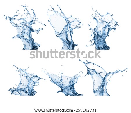 Water splash collection isolated in white background