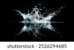 Water splash colliding mid-air, illuminated with soft lighting to highlight the fluid motion, all set against a deep black background