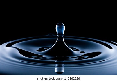Water splash and drop, dark blue background