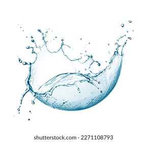 Water splash flowing out from hemisphere shape isolated on white