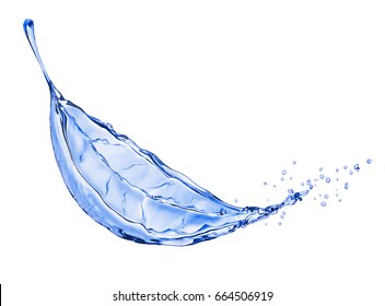 Water splash in the form of a leaf of a tree, isolated on white background 
