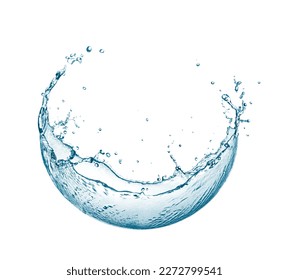 Water splash forming a cicle with water drops isolated on white 