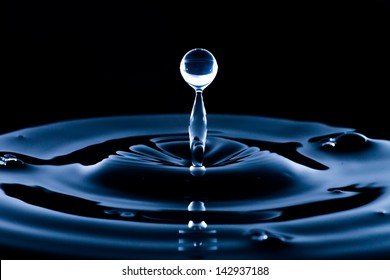 Water splash macro, clean dark blue background