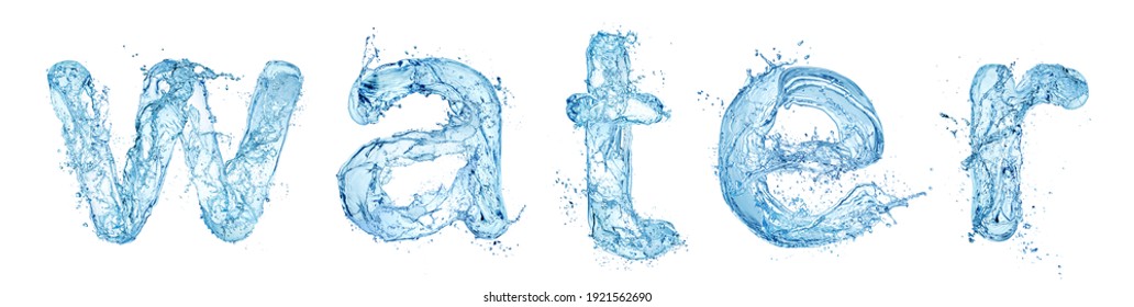water splash made letters isolated on white background