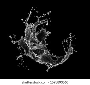 Water Splash. Water Splash On The Black Background. Stylish Water Splash. Isolated On Black Background. Blue Water Splash Isolated On Black Background. Liquid Splatter Isolated On Black Background.