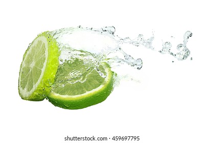 Water splash on lime slices