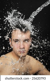 Water Splash On Man Face