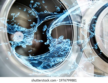 Water splash out of the washing machine's tumble. Water conservation concept. - Powered by Shutterstock