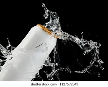 Water Splash Over A White Beer Can, Close Up