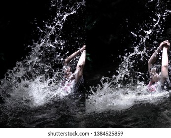 Water splashed in the dark water
