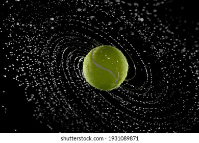 Water Splashes From A Spinning Tennis Ball 