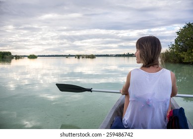 Water Sport At Caribbean, Riviera Maya Near Playa Del Carmen And Tulum. Beautiful Girl.