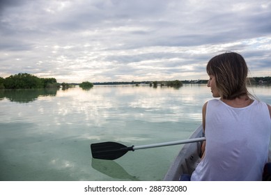 Water Sport At Caribbean, Riviera Maya Near Playa Del Carmen And Tulum. Beautiful Girl.