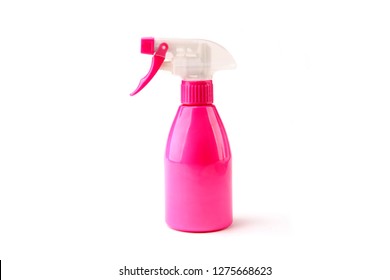 Water sprayer isolated on white background. Small plastic pink garden sprayer.
