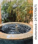 Water springs in a beautiful garden ornamental basin.