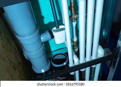 Water Supply And Sewerage. Pipe System In The Apartment. Water And Sewerage Plastic Pipes. Plumbing System In The House.