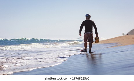 Water Surf Photographer Get Footage On A Day With Large Waves. Water Sport Activity. Atlantic Ocean, Dominican Republic. 30.12.2016.