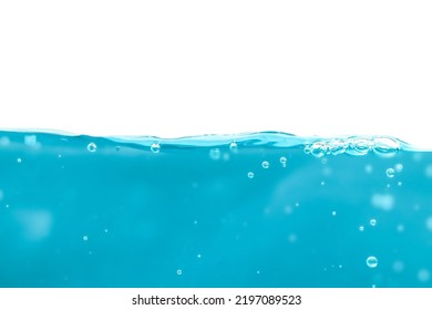 Water Surface Side View With Bubbles And Waves In The Isolated Background.