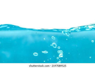 Water Surface Side View With Bubbles And Waves In The Isolated Background.