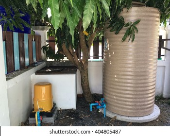 Water Tank Storage And Water Electric Pump System Of Water Power At Home.