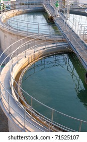 Water Tanks In The Wastewater Treatment Processing After Drained From The Generator Power Plant In Cooling Systems