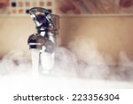 water tap with hot water steam