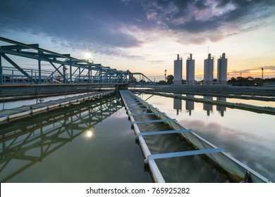 Water Treatment Plant With Sunset