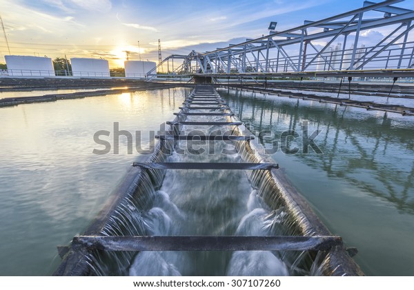 Water Treatment Plant at\
sunset
