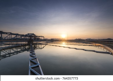 Water Treatment Plant With Twilight Sky