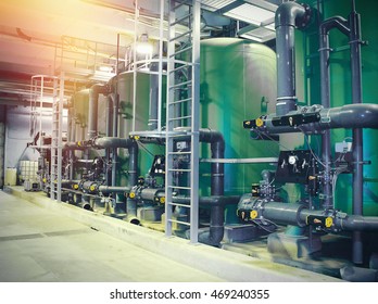 Water Treatment Tanks At Power Plant
