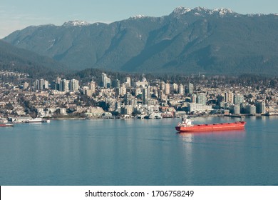 Water View Of Vancouver North Shore And Ship In The Foreground