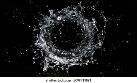 Water Vortex Isolated On Black Background, Macro Shot.