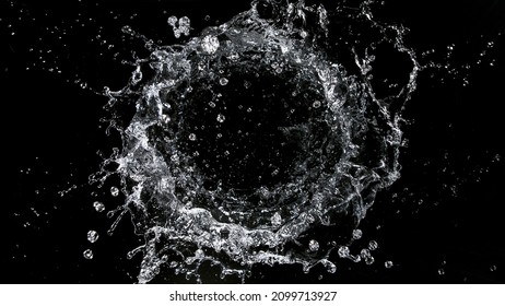 Water Vortex Isolated On Black Background, Macro Shot.