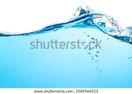 Water Wave. Air Bubbles Float Up in Water. Water Splashing, Oxygen Relaxation. Blue Water Textured on White Background.