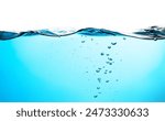 Water Wave. Water Bubbles Float Up Under Water. Freshness Pure Water Splashing on White Background.	
