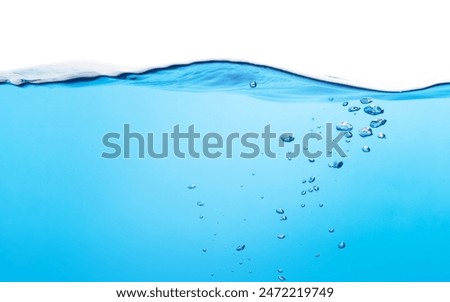 Water Wave. Water Bubbles Float Up Under Water. Freshness Pure Water Splashing on White Background.	
