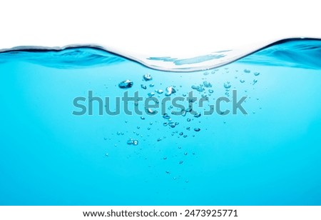 Water Wave. Water Bubbles Float Up Under Water. Freshness Pure Water Splashing on White Background.	
