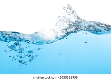 Water Wave, Water Bubbles Float Up. Freshness Pure Water Splashing Isolated on White.