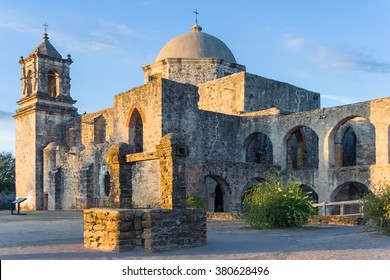 Water Well At Mission San Jose In San Antonio, Texas At Sunset