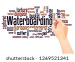 Waterboarding word cloud hand writing concept on white background. 