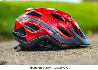 Waterbury, CT/USA- 6.8.20 Red Helmet On The Sidewalk