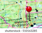 Waterbury pinned on a map of Connecticut, USA
