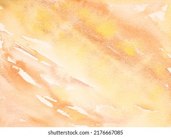 Watercolor Autumn Texture Background. Orange And Yellow Abstract Landscape Gradient. Peach Batik Graphic. Fall Color Painting. Design Illustration Brush Stroke. Aquarelle Art Backdrop