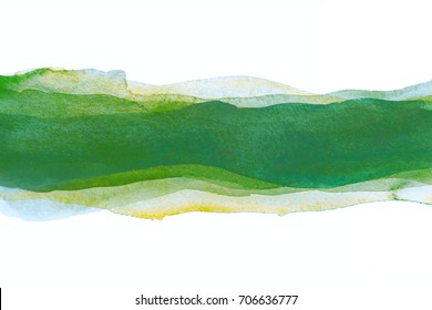 Watercolor Background Stripes Green For Design. Hand-drawn Watercolor Splash