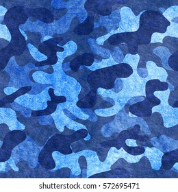Watercolor camouflage, navy style, hand drawn illustration for fatherland defender day or army design. Seamless pattern.