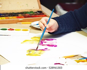 Watercolor Children Draw Drawing School Stock Photo 528961303 ...