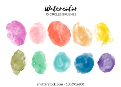 Watercolor circle texture. Abstract hand paint textures. Set of 10 watercolor circle elements for design.