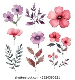 Watercolor flowers. Set Watercolor of multicolored colorful soft flowers. Flowers are isolated on a white background. Flowers pastel colors illustration - Shutterstock ID 2324390321