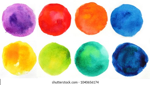 Watercolor hand painted circle shape design elements. Set of multicolored watercolor dots - Shutterstock ID 1040656174