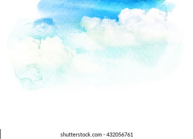 Watercolor Illustration Of Sky With Cloud. Artistic Natural Abstract Background.